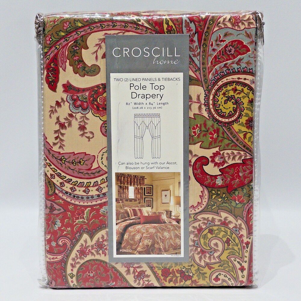 VTG Y2K New in Package Croscill Ponzio Pole Top Drapes 82" x 84" Red Paisley